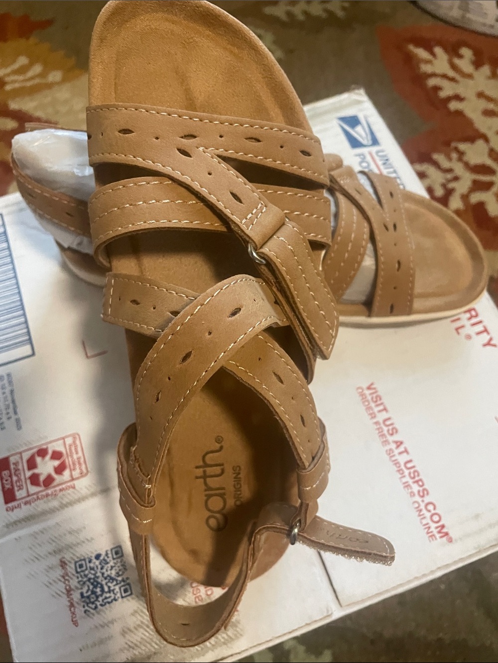 Earth Origins Cognac Strappy Women's Comfort Sandal